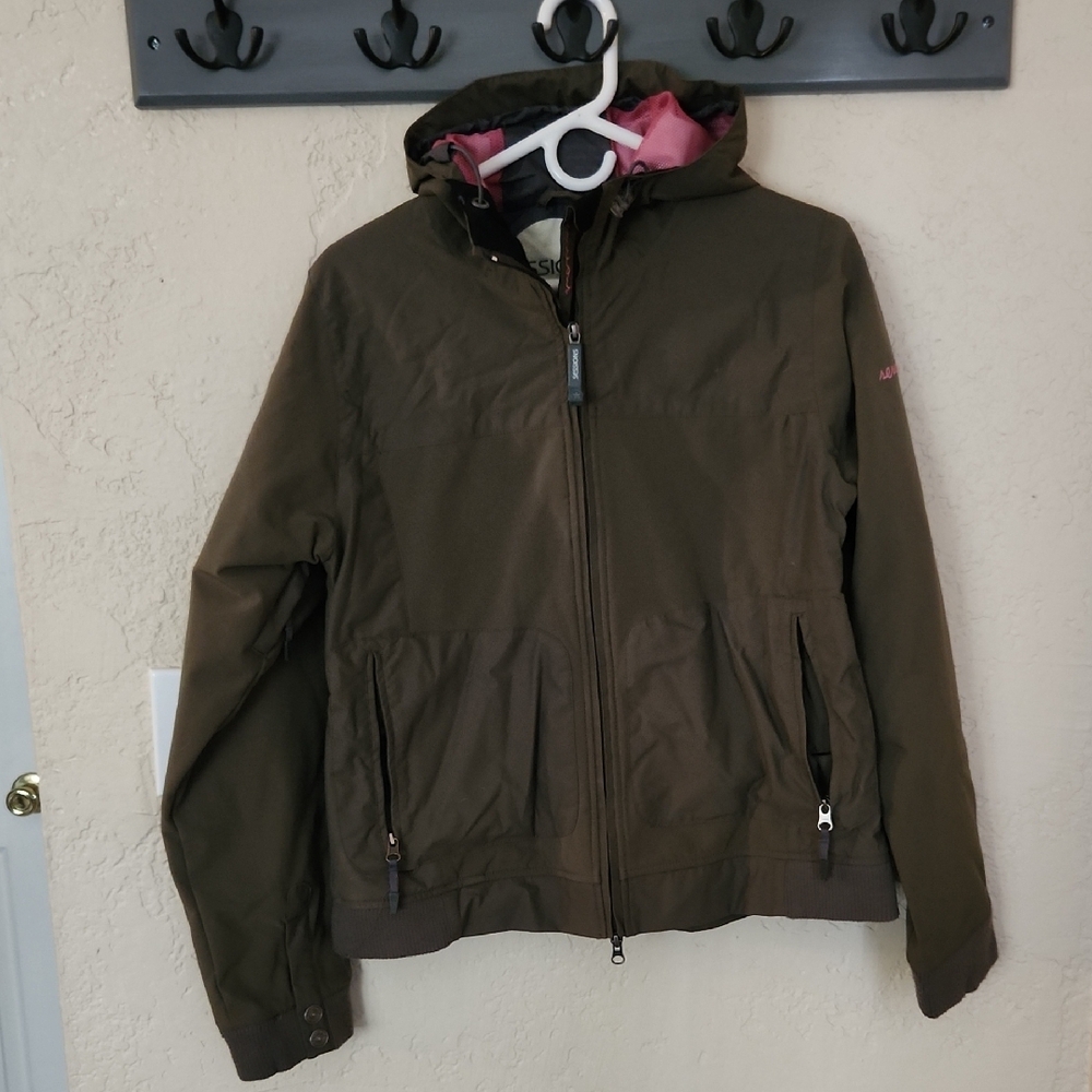 Brown Hooded Jacket with Pink Lining